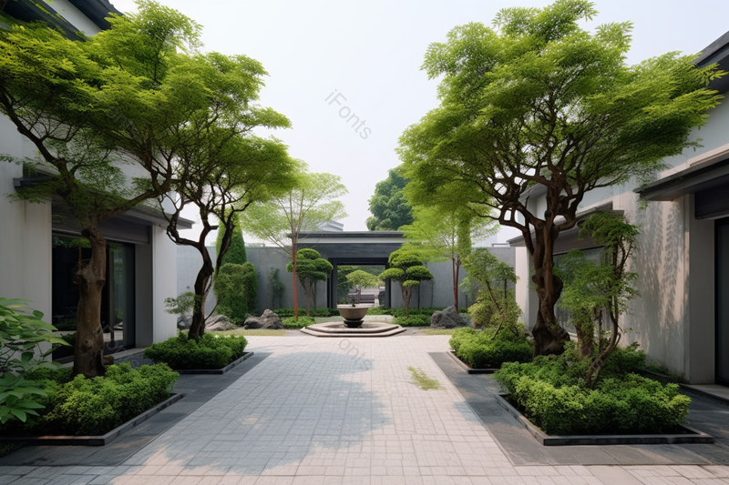 庭院绿化绿树小草小喷泉拍摄,高清,摄影图,摄影图片,图片大全,摄影图免费下载